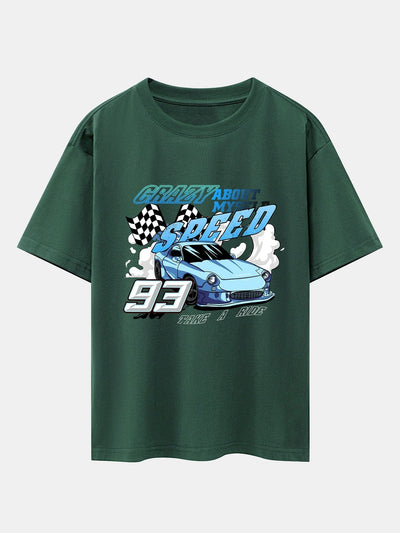Crazy Speed Car Print Drop Shoulder Oversize T-Shirt