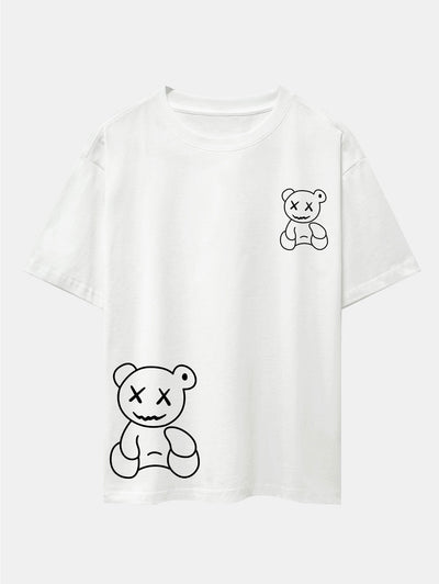 Bear line Print Drop Shoulder Oversize T-Shirt