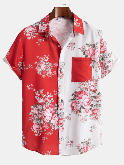 Two Tone Rose Print Button Up Shirt
