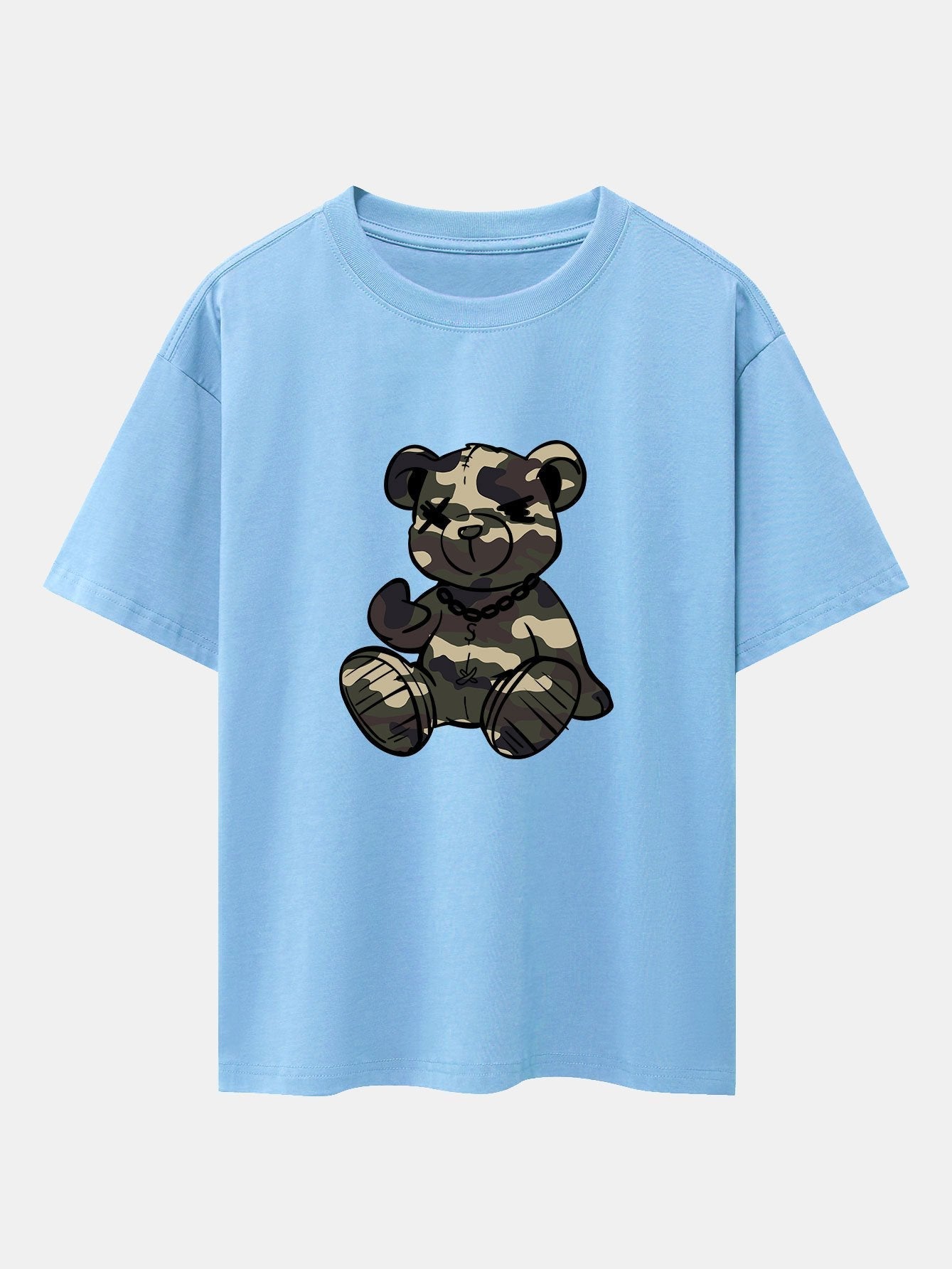 Camouflage Bear Print Drop Shoulder Oversize T-Shirt