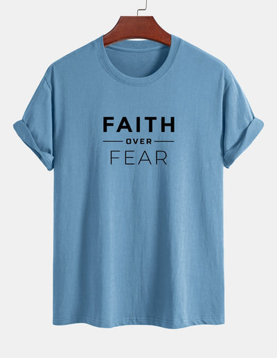 Regular Fit Faith Over Fear Print Cotton T-Shirt