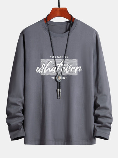Long Sleeve Slogan Print Cotton T-Shirt