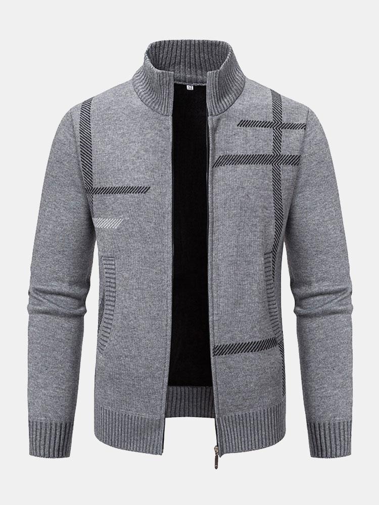 Striped Pattern Zip Sweater