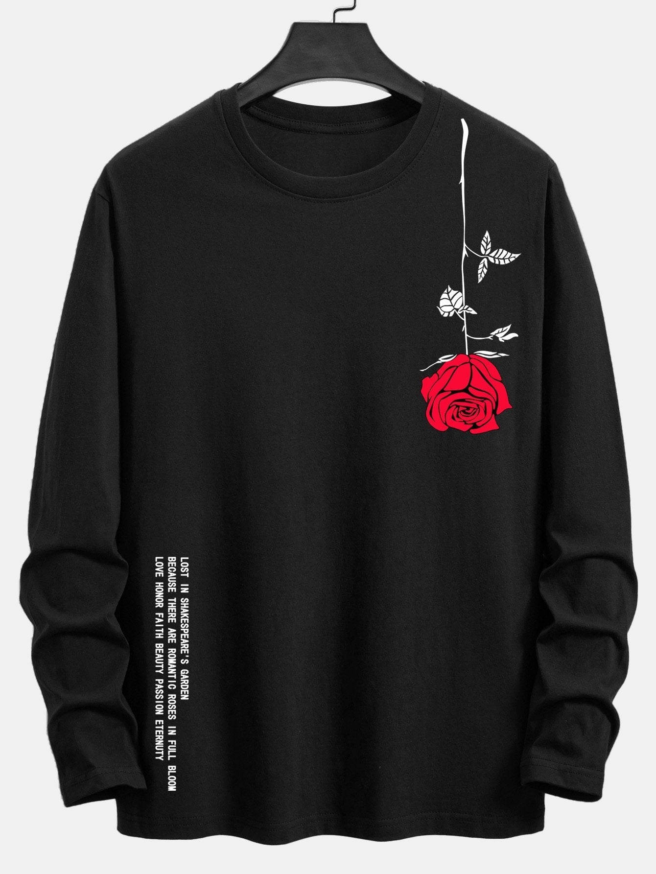 Long Sleeve Rose Slogan Print Cotton T-Shirt