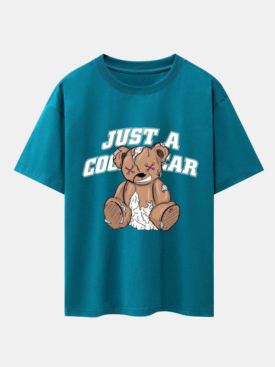 Tattered Bear Print Drop Shoulder Oversize T-Shirt