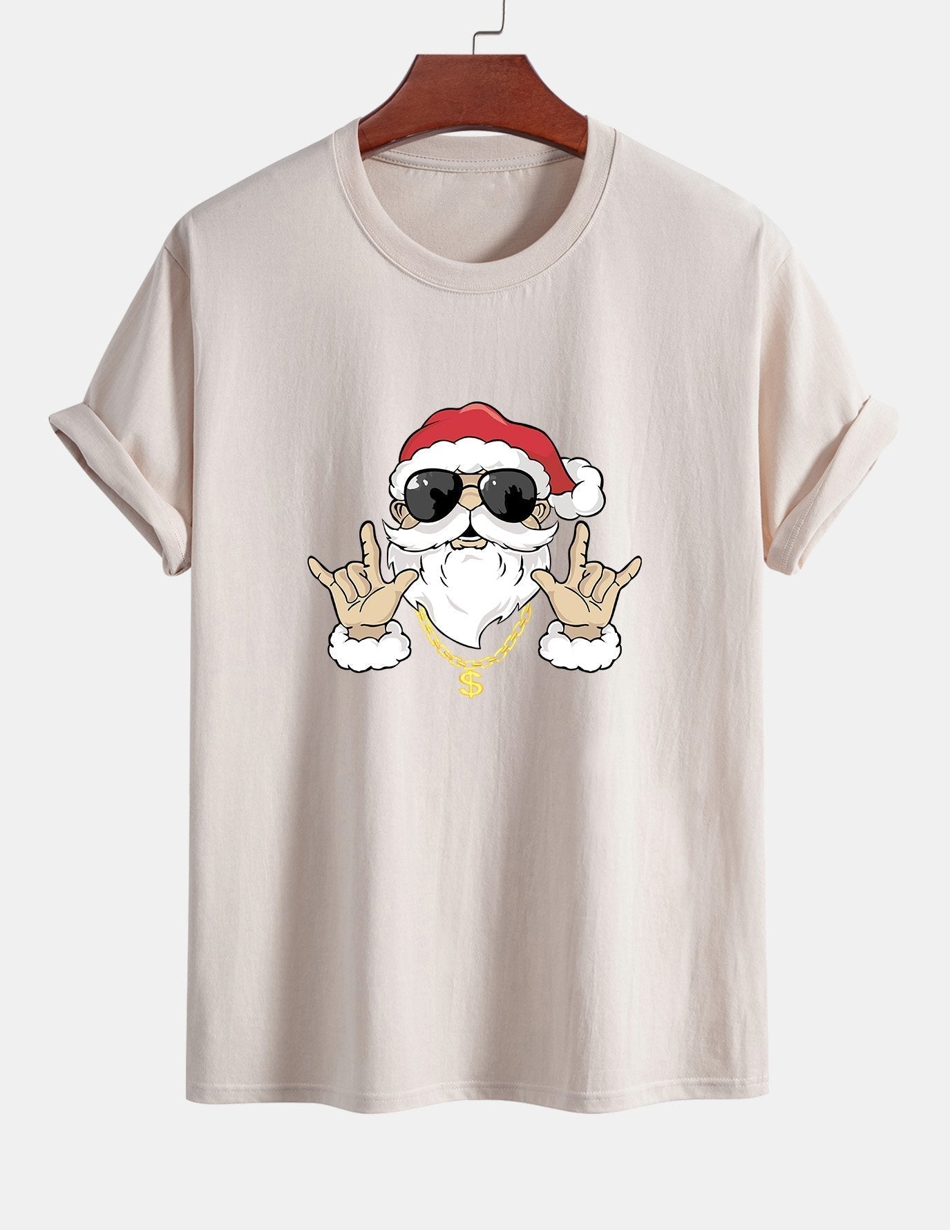 Regular Fit Hip Hop Santa Print Cotton T-Shirt