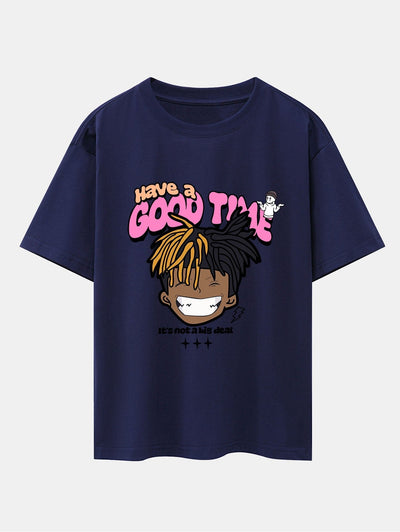Cartoon Character Slogan Print Drop Shoulder Oversize T-Shirt