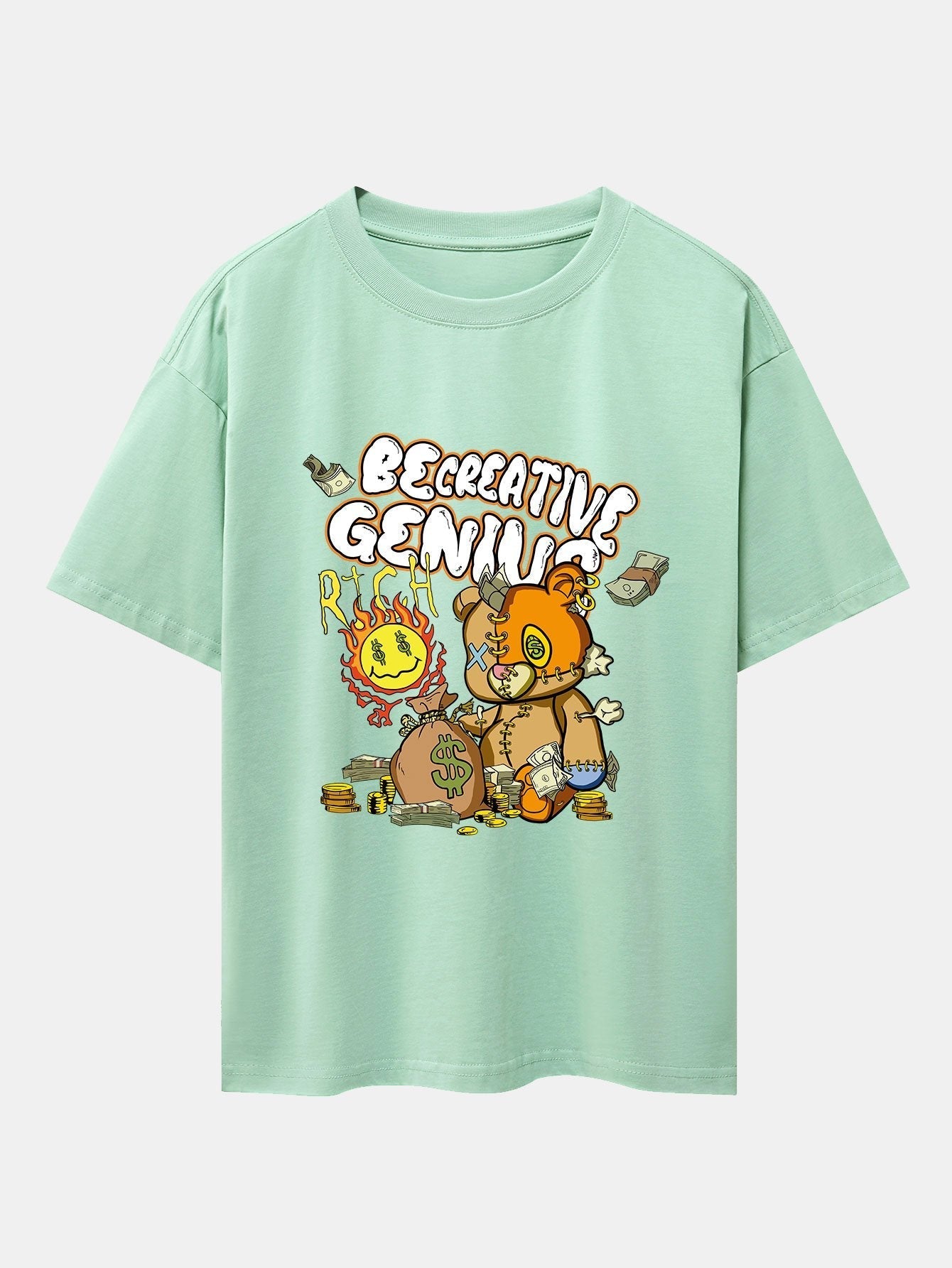 Rich Bear Print Drop Shoulder Oversize T-Shirt