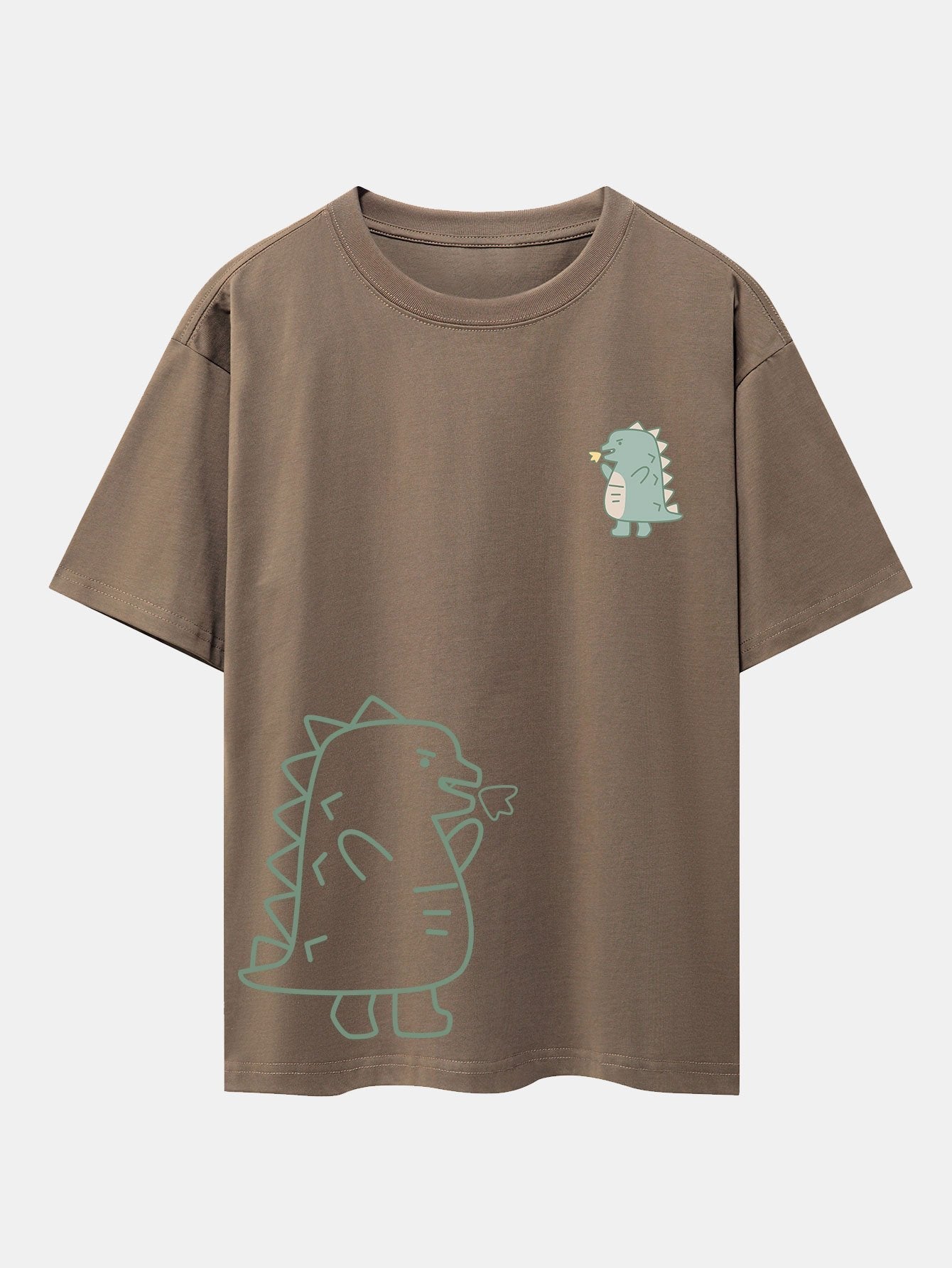Fire-breathing Dinosaur Print Drop Shoulder Oversize T-Shirt