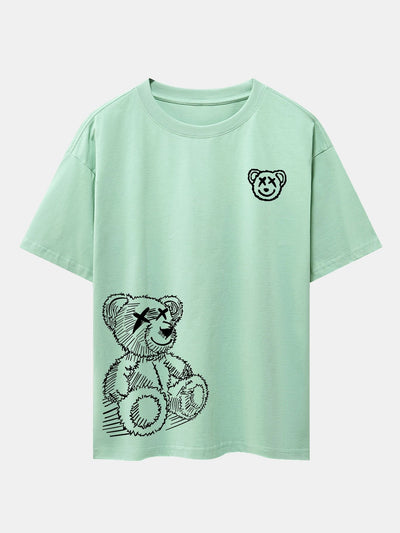 Cartoon Bear Print Drop Shoulder Oversize T-Shirt