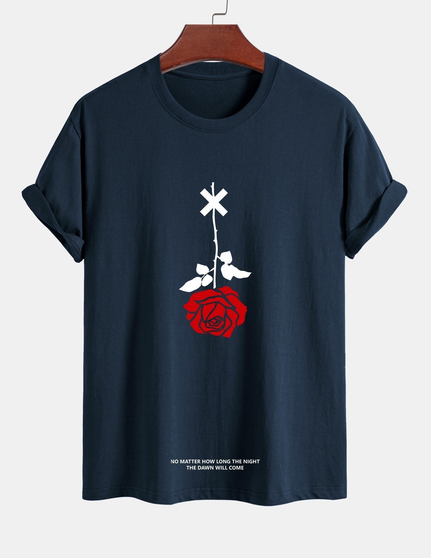 Regular Fit Inverted Rose Slogan Print Cotton T-Shirt