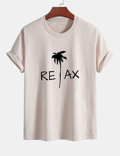 Regular Fit Relax Palm Tree Print Cotton T-Shirt