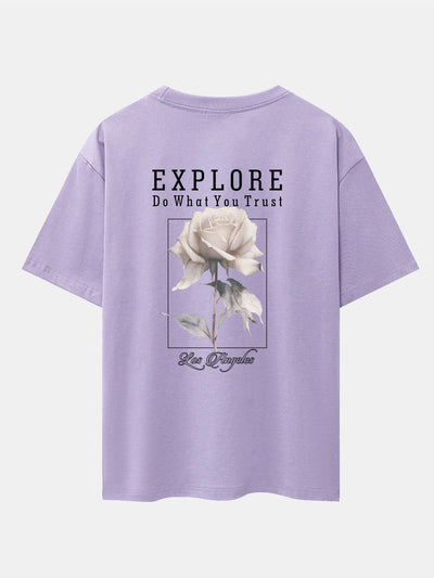 Rose Slogan Back Print Drop Shoulder Oversize T-Shirt