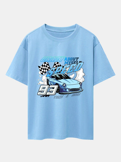 Crazy Speed Car Print Drop Shoulder Oversize T-Shirt