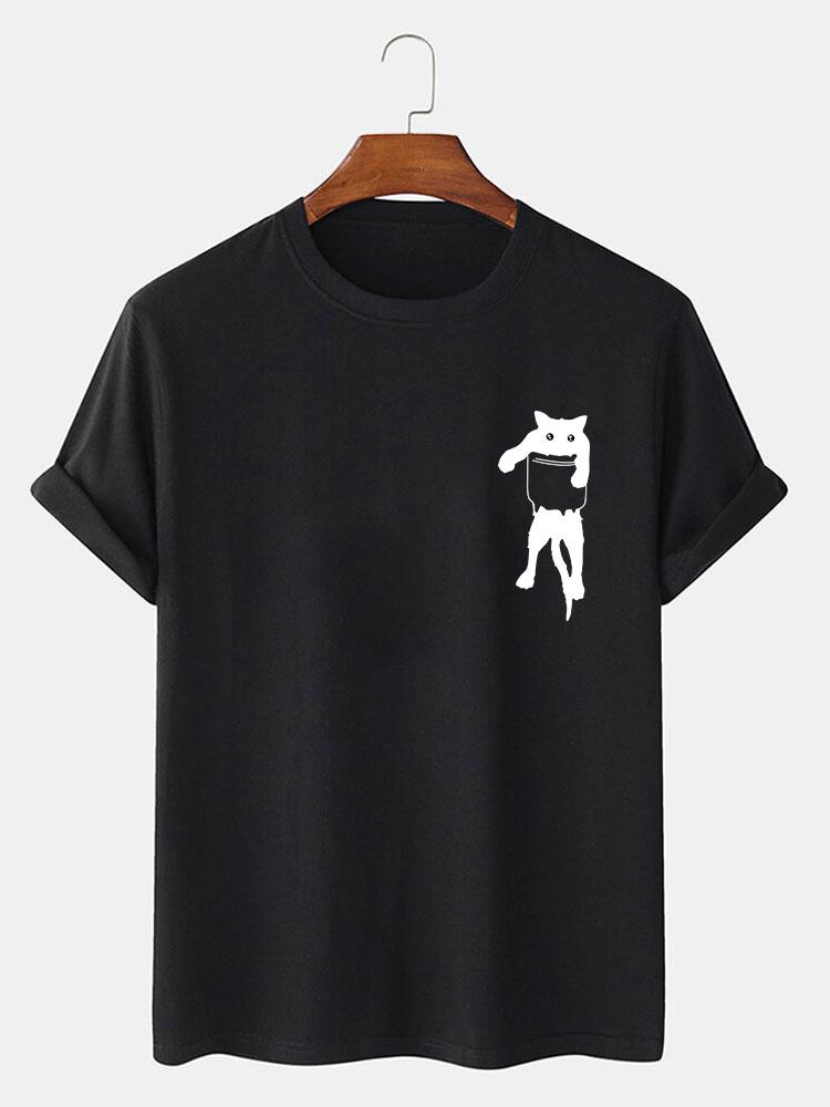 Pocket Cat Print T-Shirt