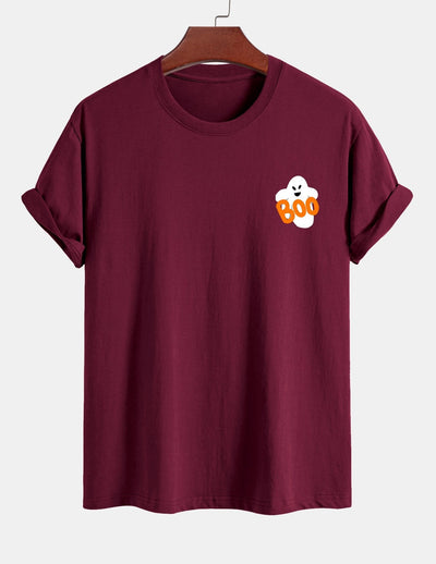 Regular Fit Boo Ghost Print Cotton T-Shirt