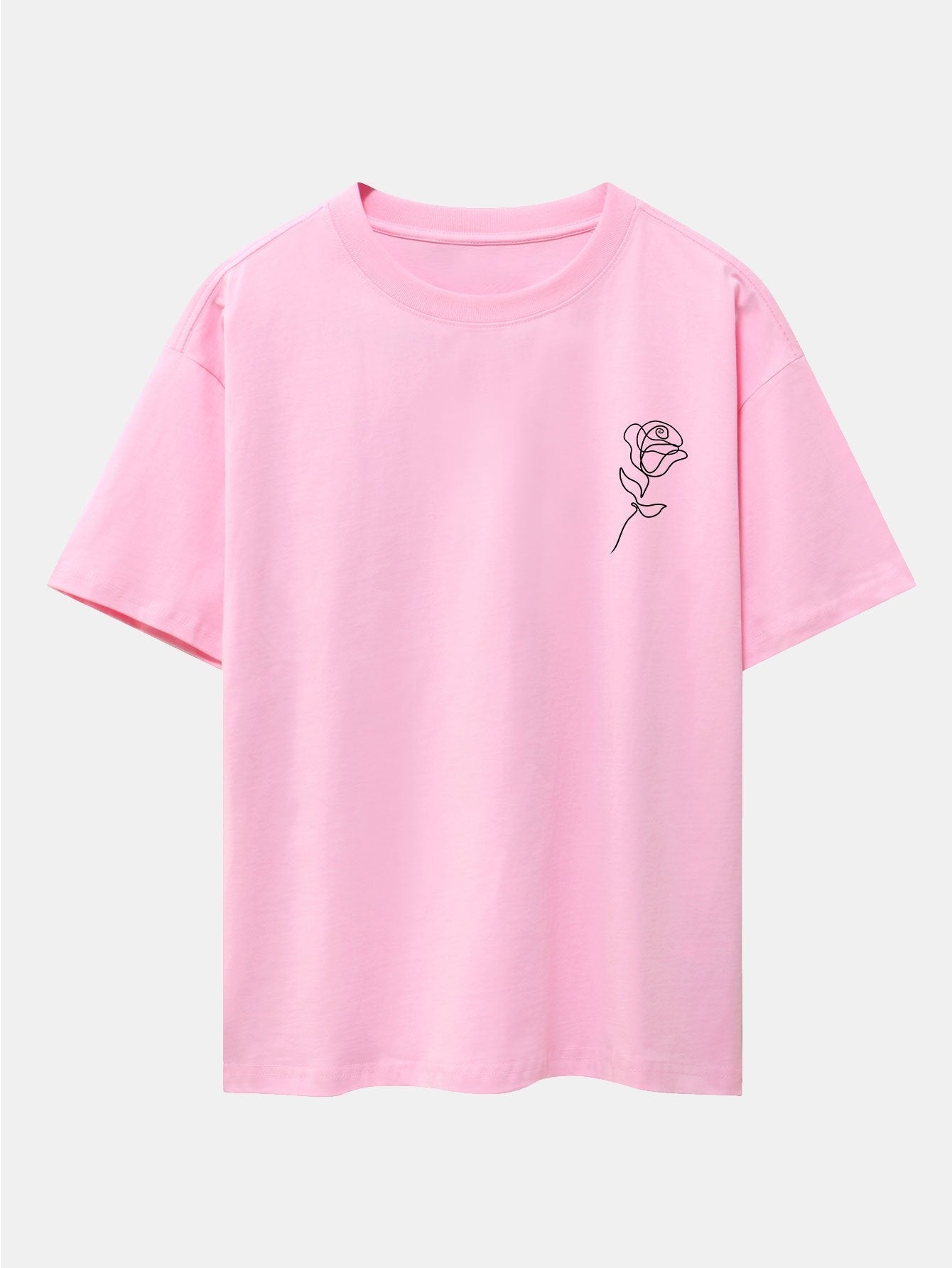 Simple Rose Print Drop Shoulder Oversize T-Shirt