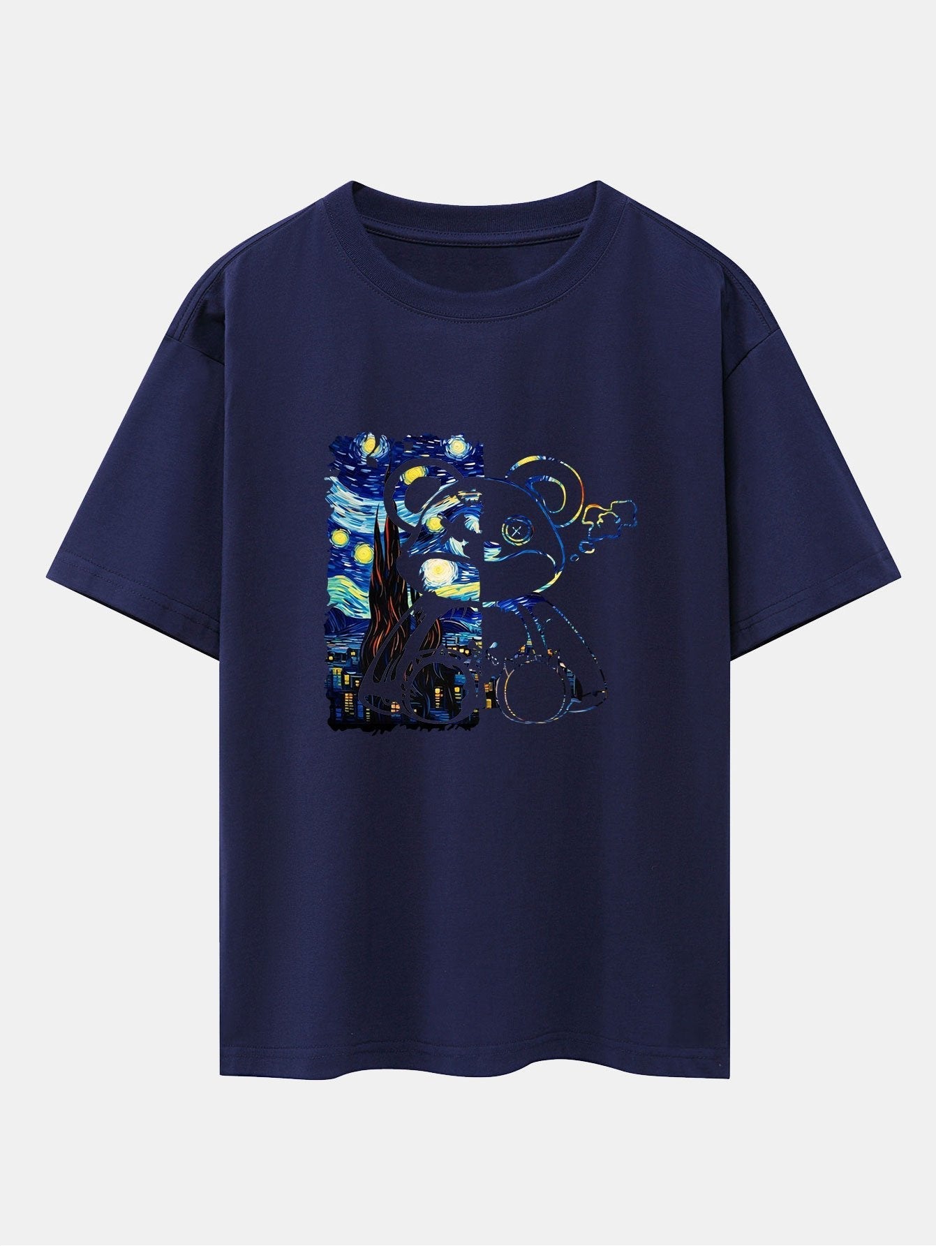 Starry Sky Bear Print Drop Shoulder Oversize T-Shirt