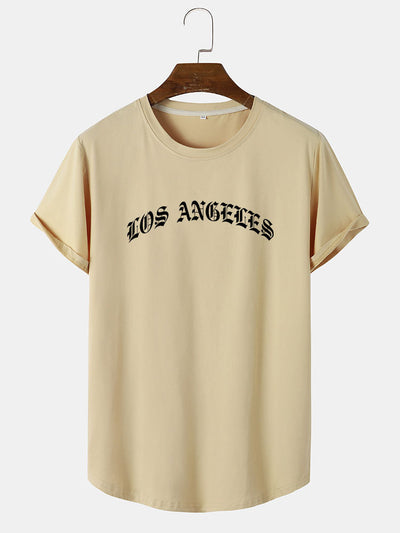 Los Angeles Letter Print Arc Hem T-Shirt