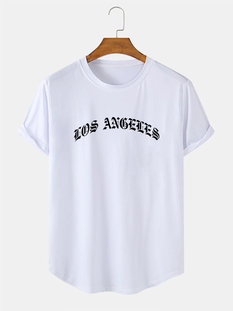Los Angeles Letter Print Arc Hem T-Shirt