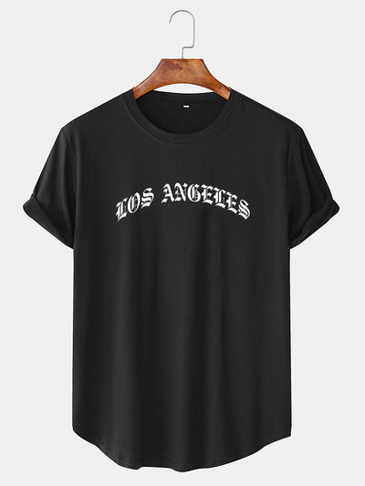 Los Angeles Letter Print Arc Hem T-Shirt