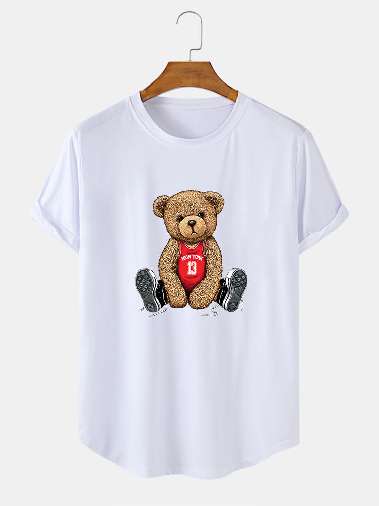 New York Bear Print Arc Hem T-Shirt