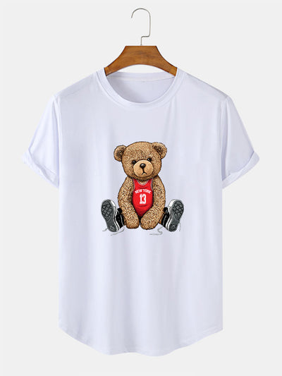 New York Bear Print Arc Hem T-Shirt
