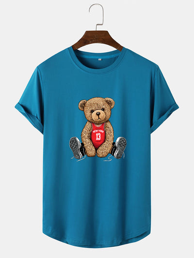 New York Bear Print Arc Hem T-Shirt