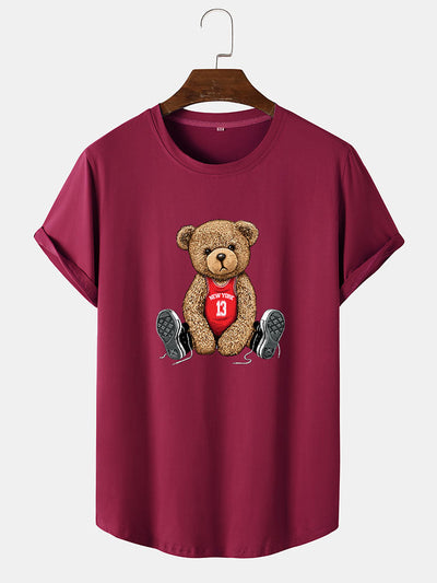 New York Bear Print Arc Hem T-Shirt
