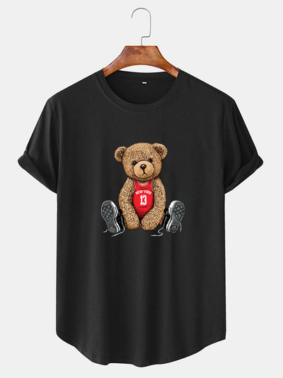 New York Bear Print Arc Hem T-Shirt