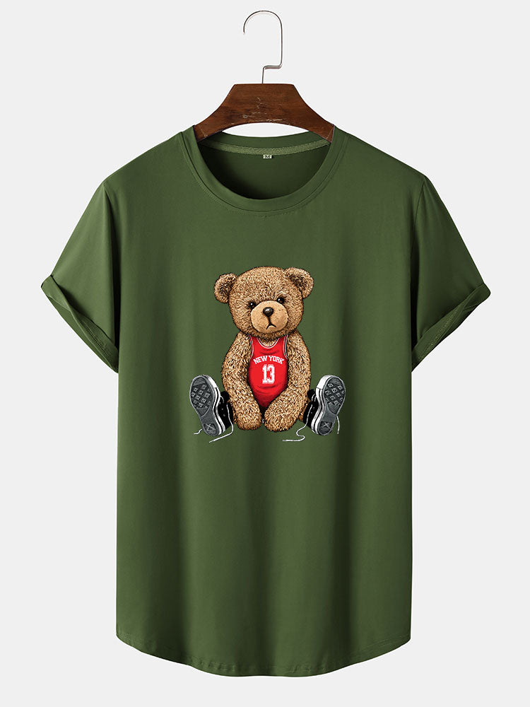 New York Bear Print Arc Hem T-Shirt