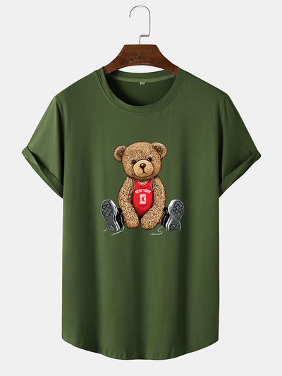 New York Bear Print Arc Hem T-Shirt