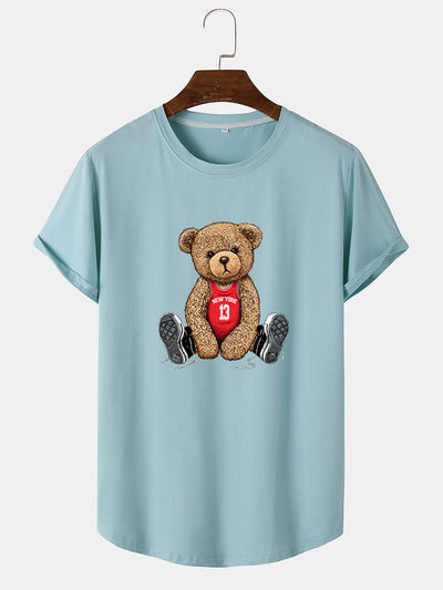 New York Bear Print Arc Hem T-Shirt