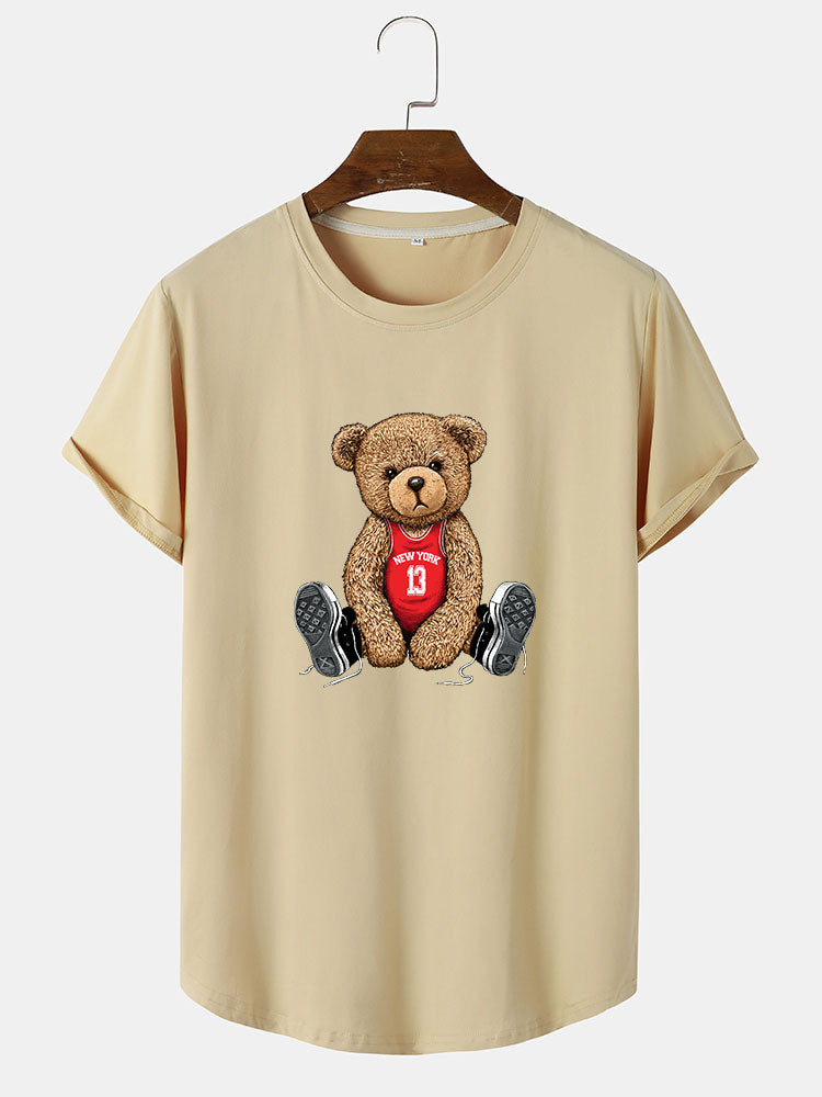 New York Bear Print Arc Hem T-Shirt