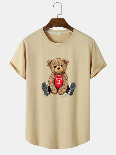 New York Bear Print Arc Hem T-Shirt